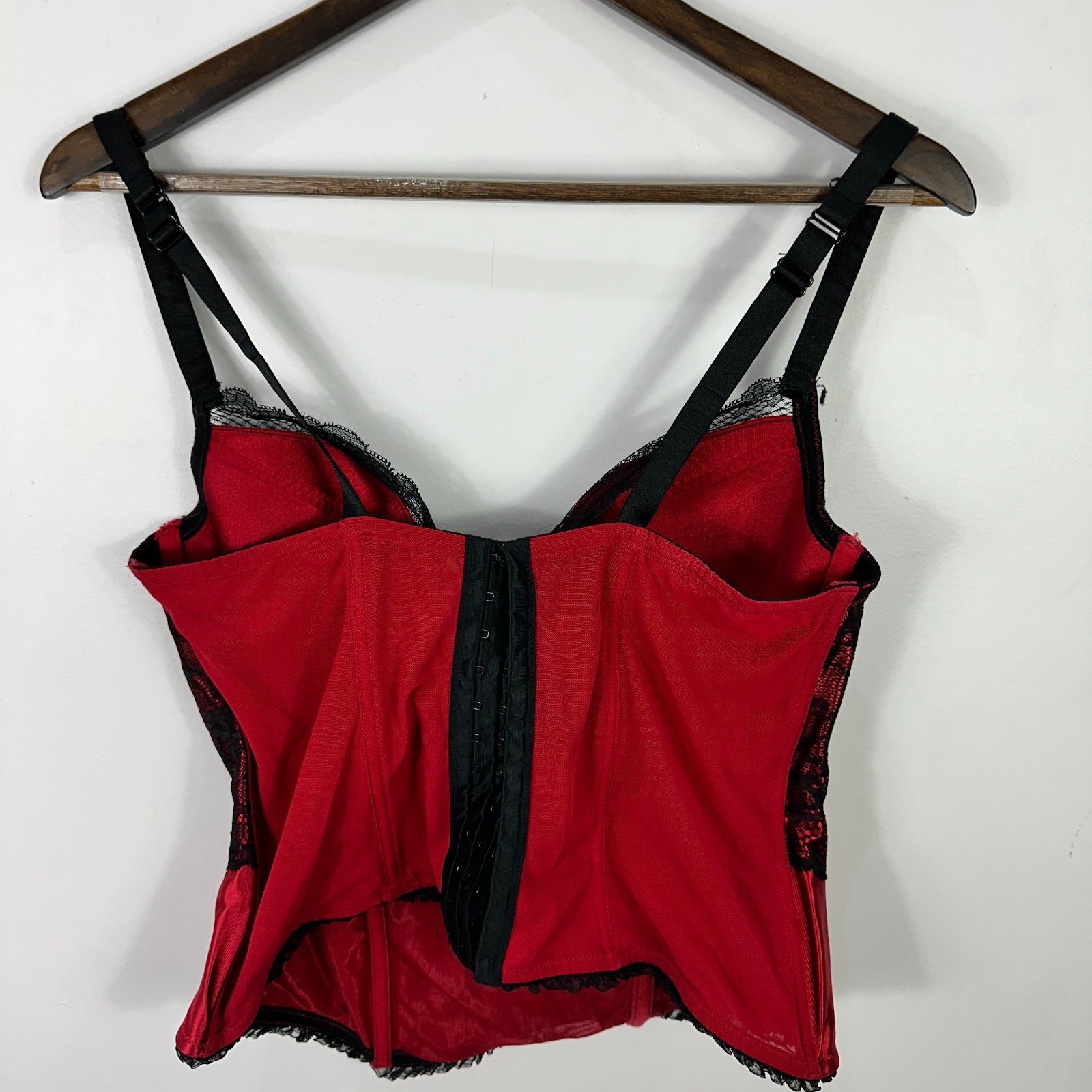 Cacique Lace Bustier Corset Top 18 20 Red Black Boned Coquette Dark Feminine