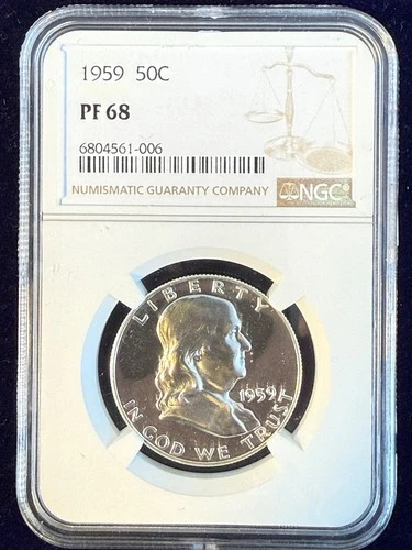 1959 PROOF Ben Franklin Half Dollar NGC PF68 90% Silver About Melt Value Price