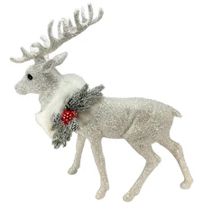 Schaller Extra Large White Reindeer with Pinecones and Mushroom Figurine 16 Inch