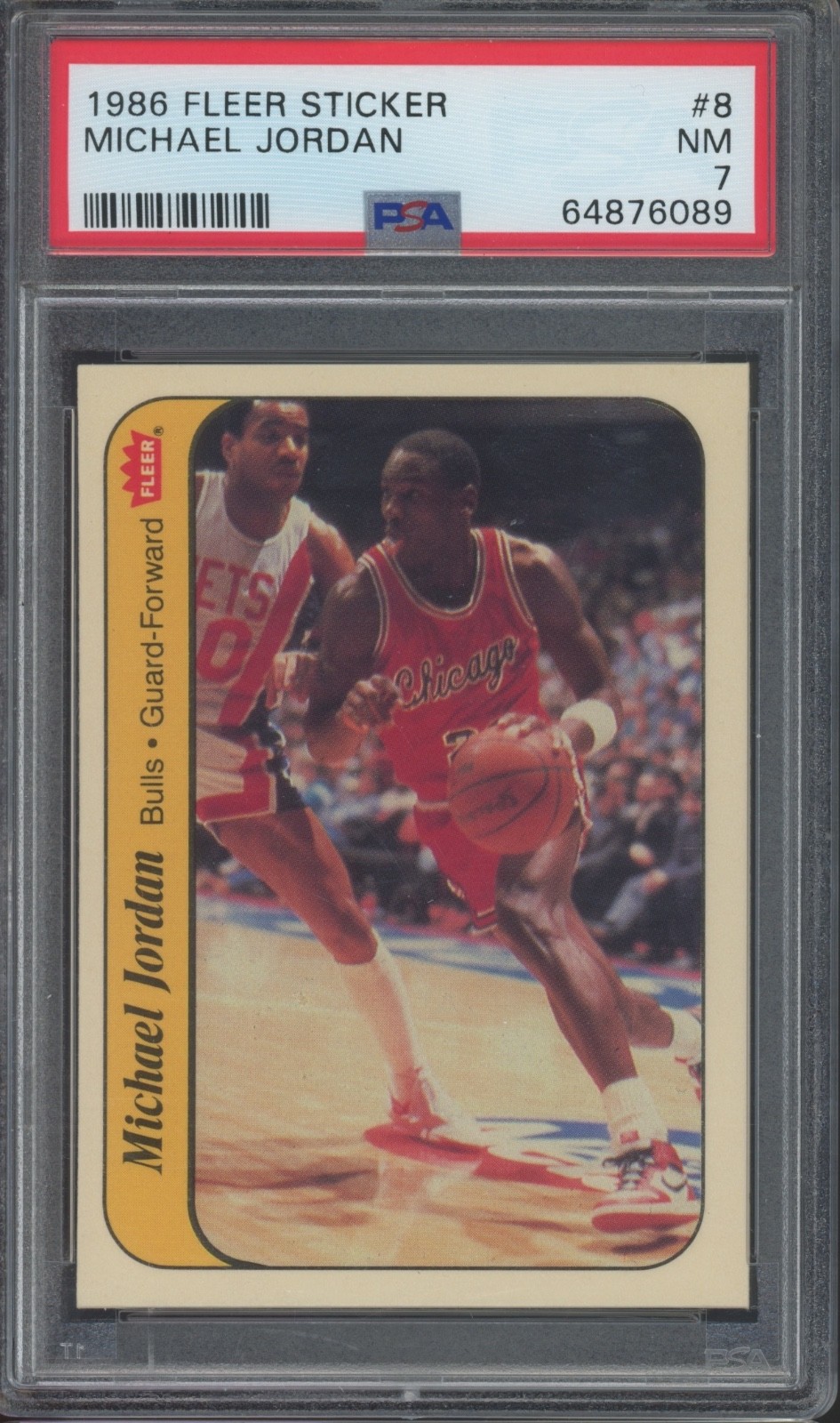 1986 Fleer Sticker #8 Michael Jordan RC Rookie NM PSA 7
