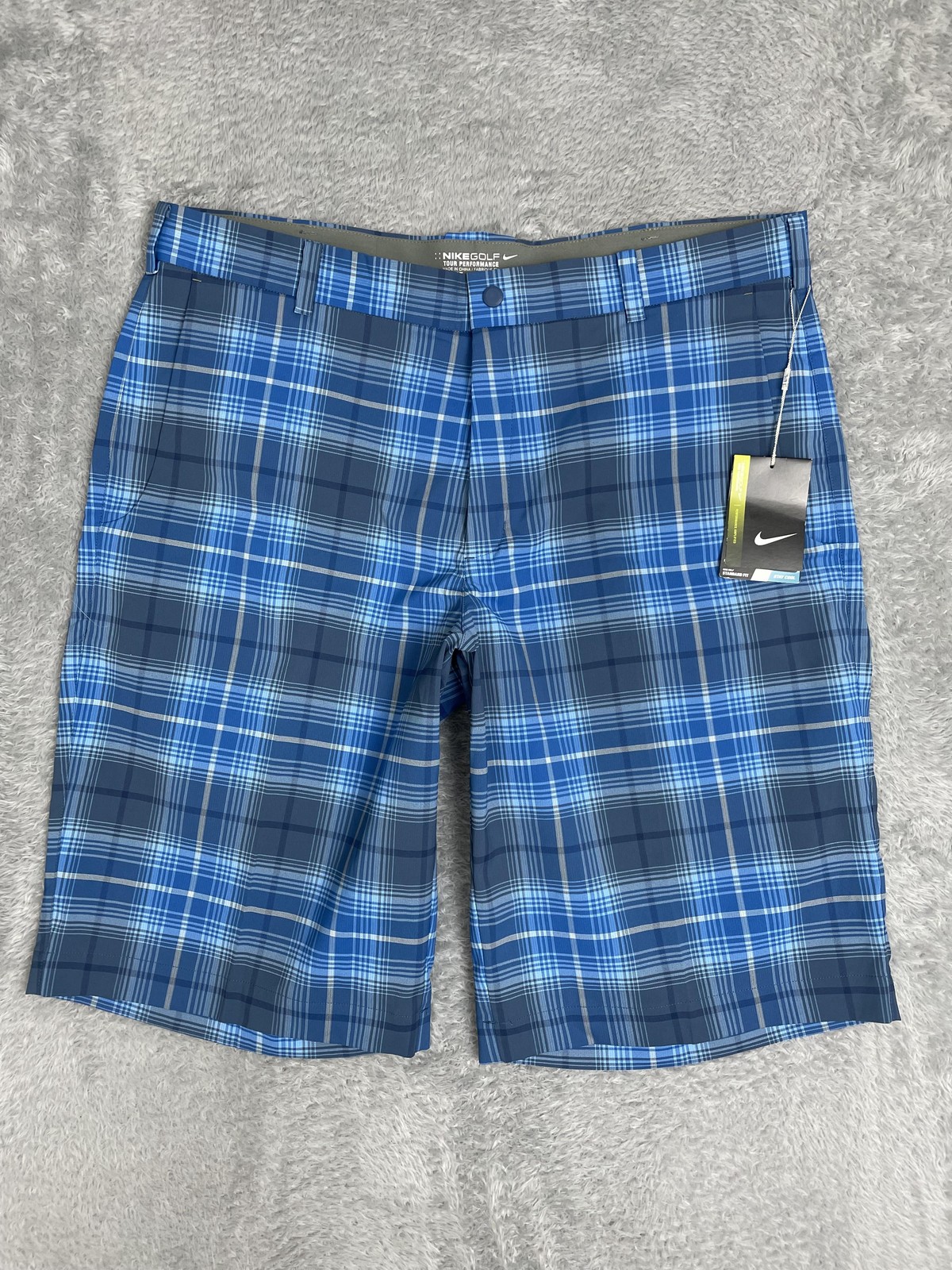 Nike Golf Tour Performance Shorts Mens 36 Blue Plaid Dri-FIT Standard Fit