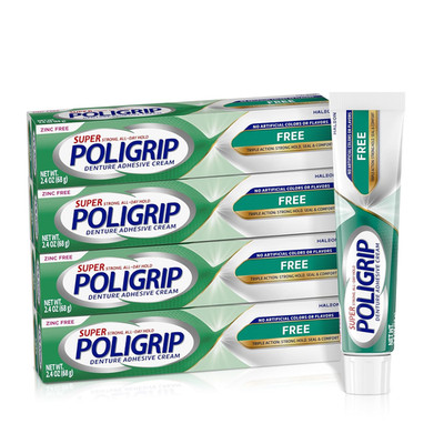 Poligrip Free Denture Adhesive Cream, Strong All-Day Hold, Food Seal, Comfort, C
