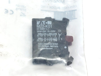 EATON M22-K01 CONTACT BLOCK 1 NC 37W15 UIMP=6KV UI=500V / LOT OF 7