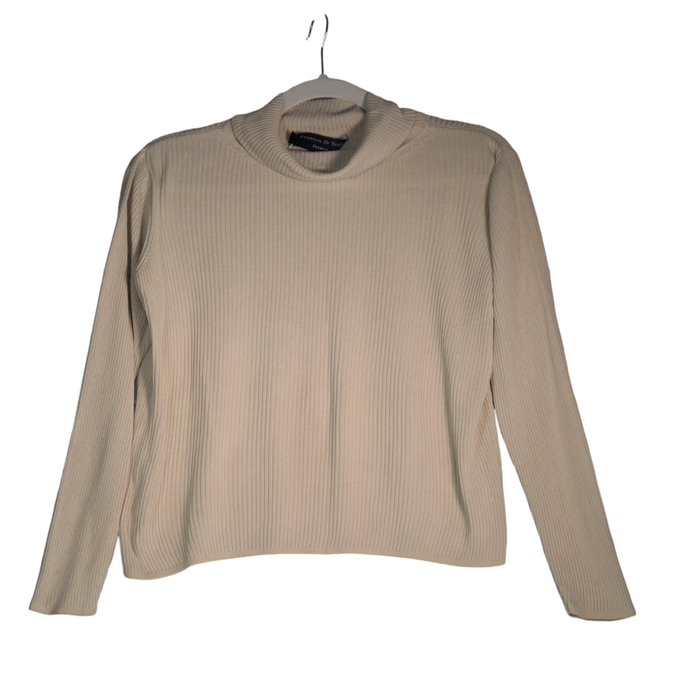 Preston York Turtleneck Womens Size PM Petite Medium Oatmeal Ribbed 100% Silk - Image 2 of 4