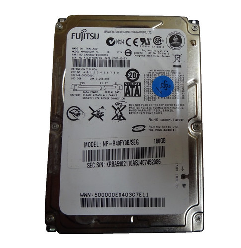 160 GB SATA FUJITSU MHW2160BH S/N: K11AT7325FGS  2,5 " #NFP1118