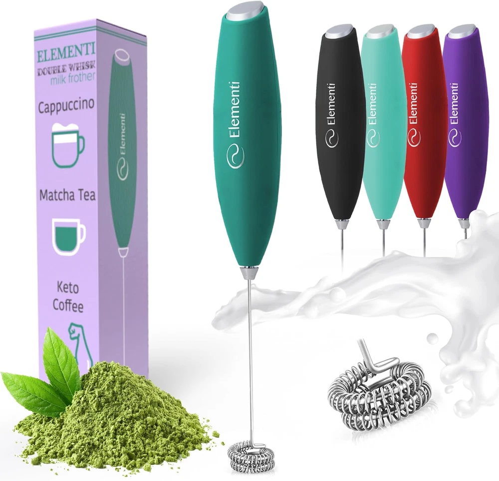 Milk Frother Handheld Double Whisk - Matcha Whisk & Drink Mixer Handheld - Match