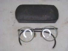 antique eyeglasses glasses frames wire rim round spectacles frame w/ case