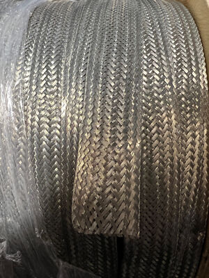 25' Alpha Wire USA 1-3/8'' Flat Braided Tinned Coated Copper Grounding Strap 100A
