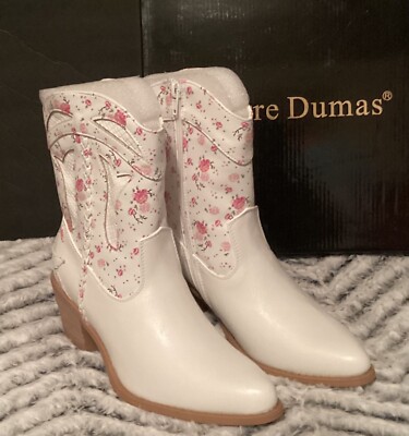 Pierre Dumas White Floral Coquette Boots Size 8 1/2