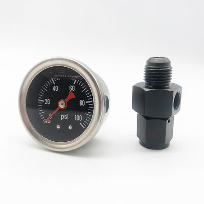 Liquid Oil Pressure Gauge 0-100 PSI Pressure Gauge 1/8'' NPT With AN 6 Adapter