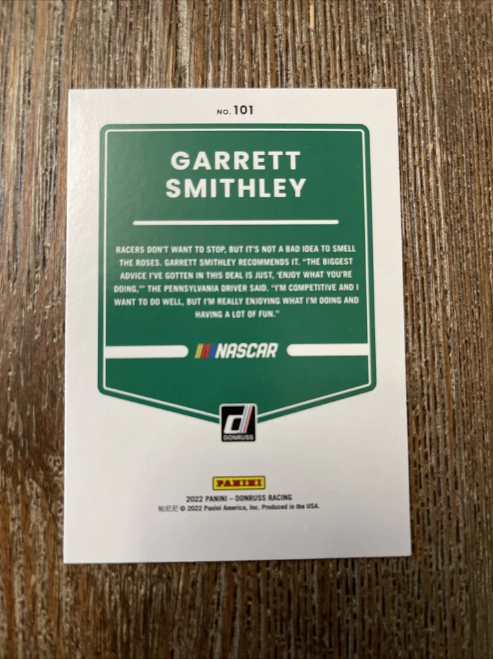 2022 Donruss Racing - GARRETT SMITHLEY - Carolina Blue - SP #101 - Image 2 of 2