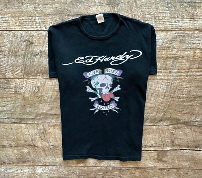 Ed Hardy Vintage T Shirt Womens Big Logo Skull Christian Audigier