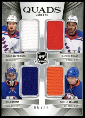 2020-21 UD The Cup Lafreniere Miller Sorokin Bellows Quad Rookie Jersey #C4-BLMS