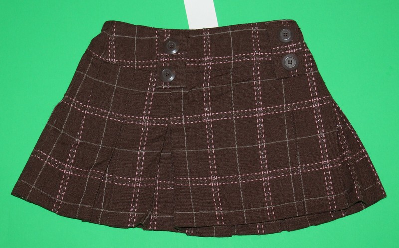 5 NWT Pumpkin Patch COUNTRY ESTATE Brown Pink Check Pleated Short SKIRT Girls 