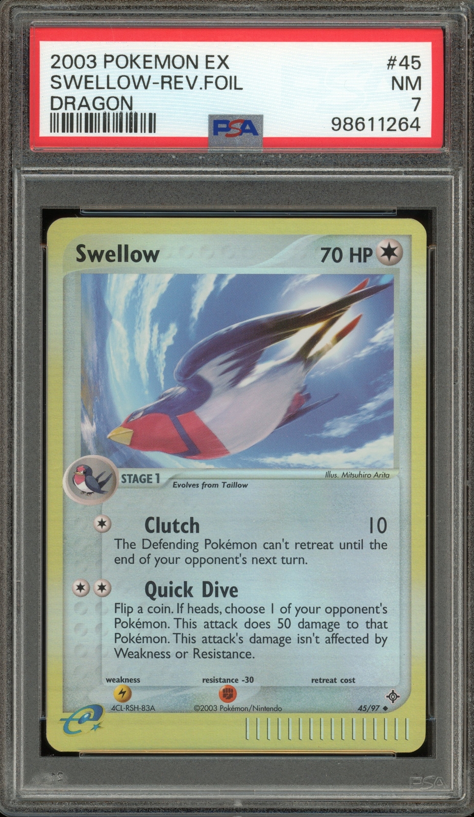 Pokemon Swellow EX Dragon Reverse Holo #45 PSA 7