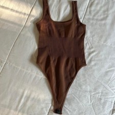 Womens Ribbed Bodysuit Size Small Brown w/ Snap Closure - Perfect Condition