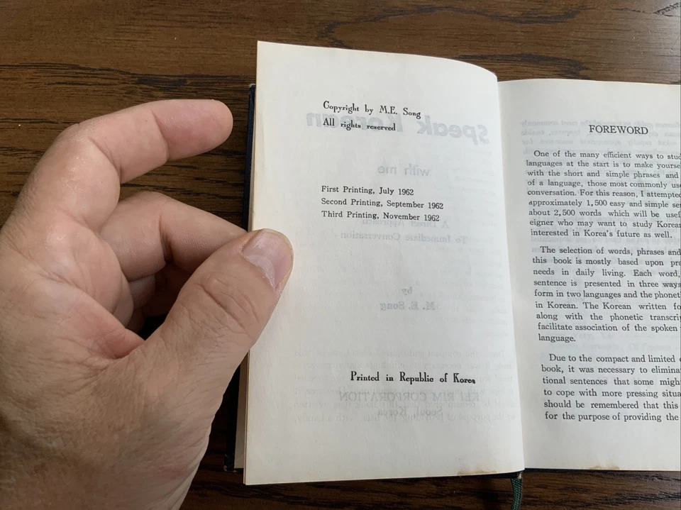 Speak Korean With Me By M.E. Song, 1962 3rd Pr, HC, Good - Image 2 of 4