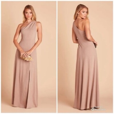 Birdy Grey Size Small Taupe Crepe Kira One Shoulder Bridesmaid Dress NWT *FLAWED