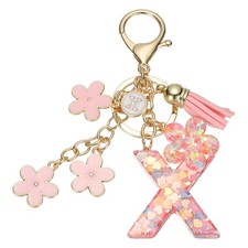 Alphabet x Tassel Cherry Blossom Initial Letter Keychain Pink, Pack of 1 
