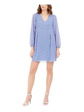 INC DRESSES Womens Blue Tie At Back Lined Long Sleeve Short Party Shift Dress M