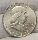 1950 P Ben Franklin Half Dollar 50c  90% Silver Vintage US Mint Coin F-50Bf
