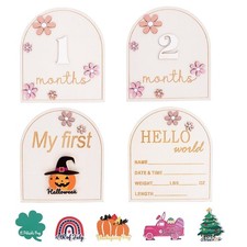 Monthly Baby Milestone Wooden Floral Announcement Sign Newborn Photo Props