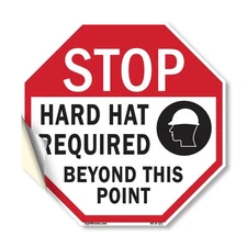 Stop Hard Hat Required Beyond Thi Octagon Sign Weather Resistant Made in the USA