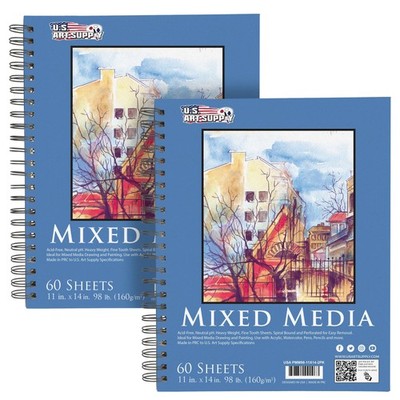 11'' x 14'' Mixed Media Paper Pad Sketchbook, 2 Pack 60 Sheets 98 lb, Spiral-Bound