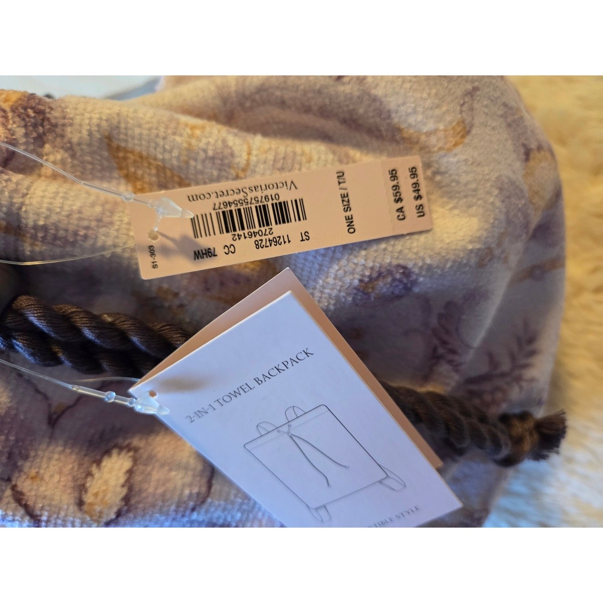 2 in 1 Victoria\'s Secret Backpack and Towel Purple Lavender Paisley Beach Victoria Secret Floral Lavender and Cream 2 | Mercari main image 2