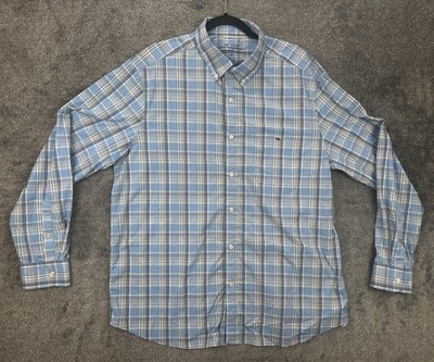 Vineyard Vines OTG Shirt Mens XL Blue Plaid Long Sleeve Button Up Stretch