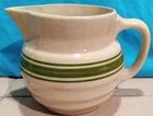 Hull BEEHIVE GREEN STRIPED YELLOWARE PITCHER JUG Old Kitchenware 5" x 4 1/4"