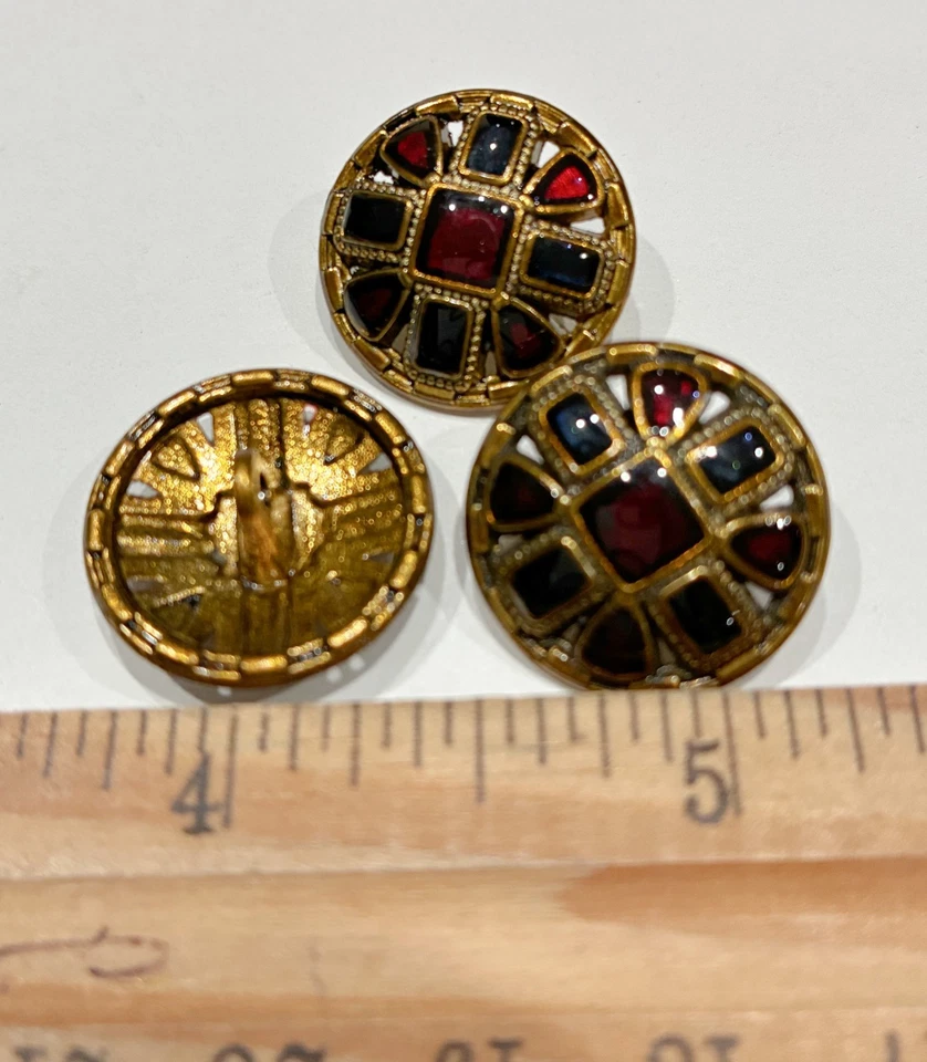 5PC Antiqued Bronze Red Large Decorative Shank Metal Button 20mm 3/4 Inch - Image 2 of 2