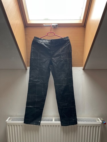 Alexander McQueen, Alexander McQueen Archive Men's Black Leather Patchwork Trousers Pants Vintage