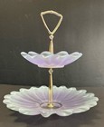 Vintage 2 Tier Scalloped Cake Cupcake Stand Tidbit Tray Satin Glass
