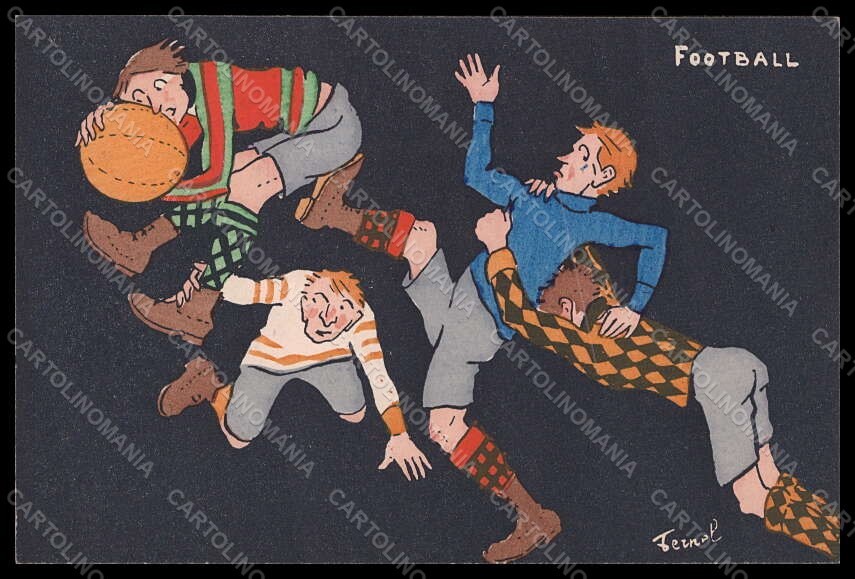 Cartolina Artista Firmata Fernel Calcio Calcio Sport Fumetto VK8075