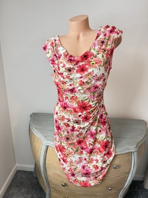 Connected Sheath Dress 10 M Floral Drape Neck Classic Luxury Spring Tropical