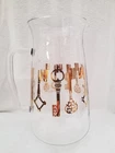 Pitcher Clear Glass Embossed Gold Skeleton Key VTG Pyrex USA 60oz Decanter RARE