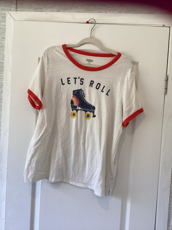 Old Navy Unisex Adult XL Crew Neck Short Sleeve White Red Ringer Tee EUC