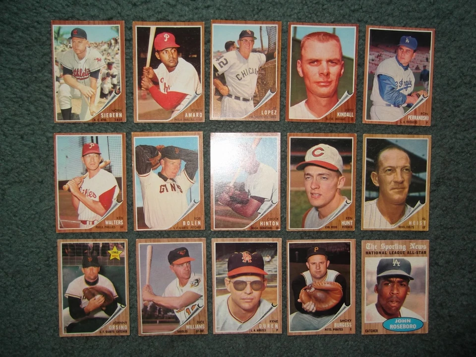 1962 TOPPS BASEBALL PARTIAL COMPLETE SET LOT(67/598)w/STARS,HOF,RC's,Semi-High # - Image 3 of 4
