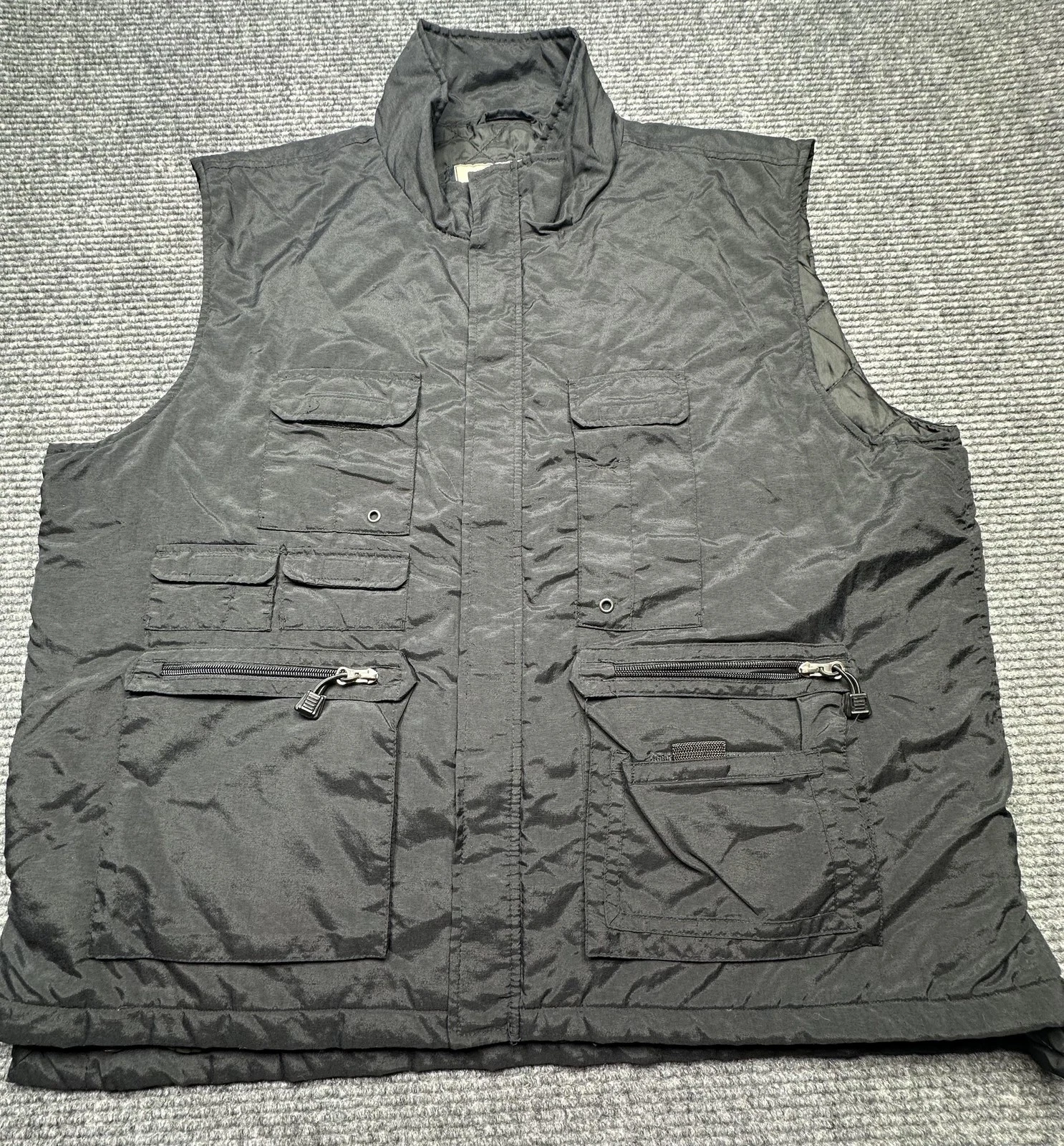 Ivy Crew Vest Mens 2XL Black Multi Pocket Utility Outdoor Nylon Puffer Jacket