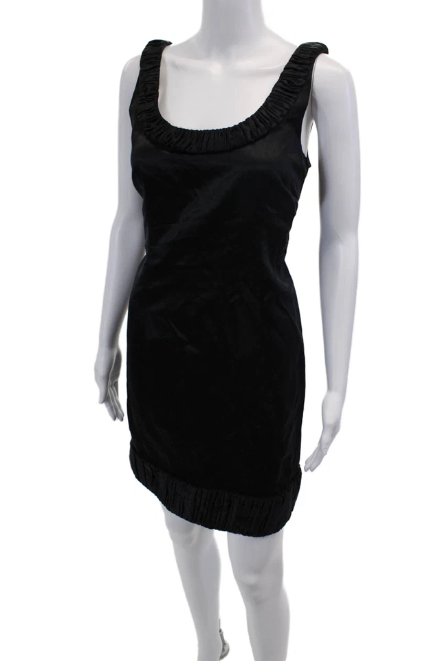 Jill Stuart 女式背面拉链无袖低圆领缎面连衣裙黑色 S 码 — 第 2/4 张图片