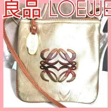 LOEWE Leather Crossbody Bag Brown Gold Anagram Logo Vintage Shoulder Elegant