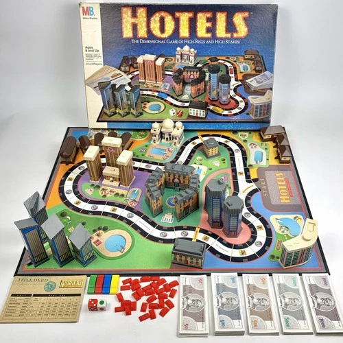 Vintage 1987 HOTELS Board Game Milton Bradley Real Estate Game - 100% Complete