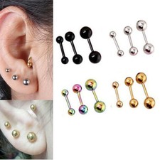 3 Pair/set Fashion Unisex Stainless Steel Hoop Barbell Ear Stud Earrings 3/4/5mm