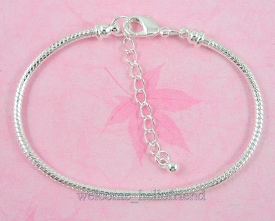 Silver /P Lobster Clasp Snake Chain Charm Bracelet Fit European Beads P02