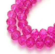 25 Firepolish Glass Faceted Rondelle Crystal Beads - Hot Pink / Magenta 8x5mm