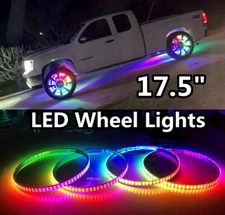 Set 17.5"CHASING FLOW DOUBLE ROW LED Brake Reverse Turn Signal Wheel Ring Lights