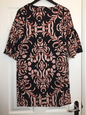 VERO MODA DAMEN SCHWARZ/GEBRANNTES ORANGE 3/4-ÄRMEL ETUIKLEID GRÖßE UK XS BRANDNEU