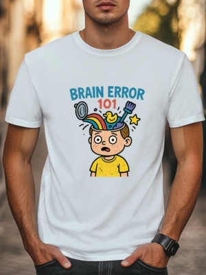 Brain Error 101 Funny Cartoon Glitch Humor Head Exploding Graphic Unisex T-Shirt