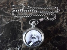 KARL MARX CHROME POCKET WATCH WITH CHAIN NEW